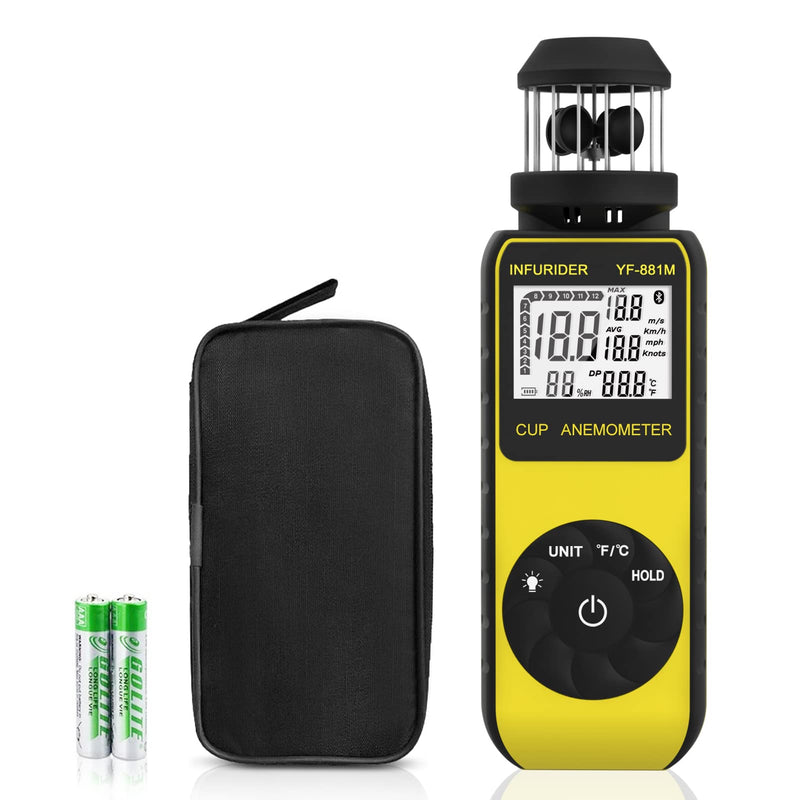 Anemometer Handheld Wind Meter Digital, INFURIDER YF-881M Cup Style Wind Gauge Wind Speed Meter for Measuring Wind Speed/Temperature with Compass, Wind Meter for HVAC Shooting Drone
