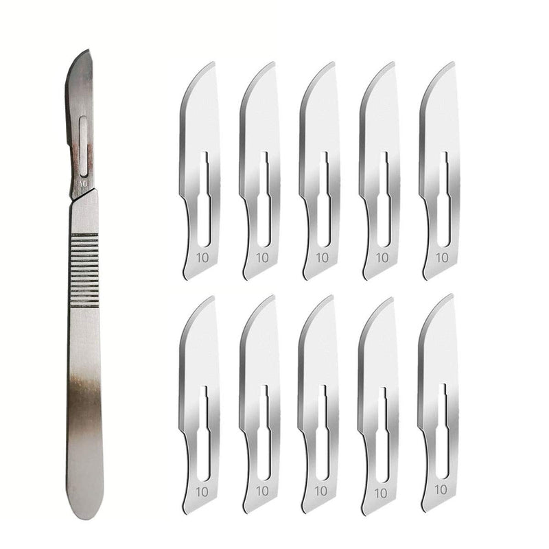 ABMRO Sterile Disposable Scalpel Blades No. 10 with Scalpel Handle, Suitable for Cutting, Pedicure, Crafts, Modeling, Cutting Materials and Leather No.10 10pcs + No. 3 act