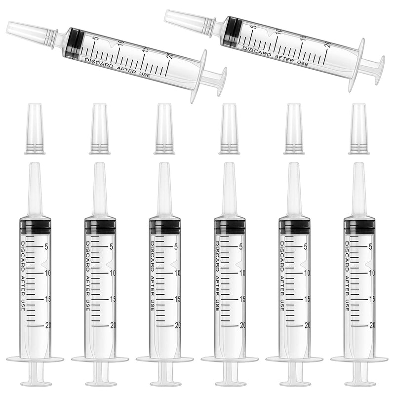 Pack of 8 20ml syringe with lid, plastic syringe sterile packaging with measurement for scientific laboratories, dispensing, measuring liquids, animal feeding, plant watering