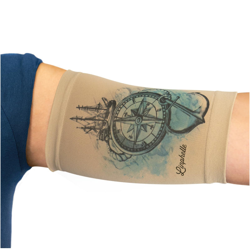 Picc Line Microfibre Coverpicc Arm Catheter Masking Tape Made of Breathable Design Fabric, Arm Sleeve Ideal for PICCs, Blood Glucose Monitor and Tattoo Cover, Compass, Size L Size 2