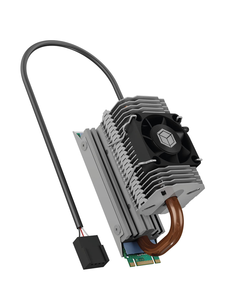 ICY BOX M.2 Heatpipe Cooler with 30 mm Fan Height for M.2 SSD (2280), Aluminum, Silver IB-M2HSF-705 2280 With Fan (Heatpipe)