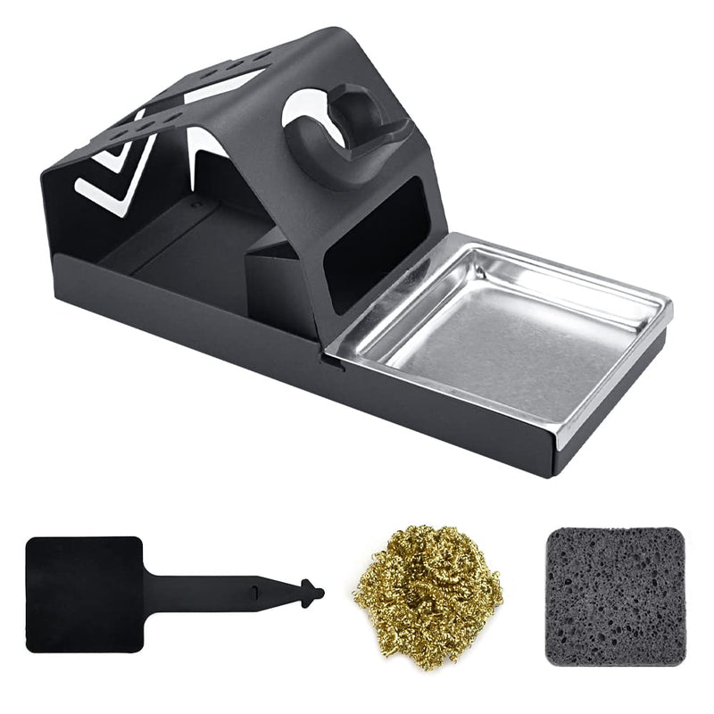 Soldering Iron Stand Soldering Station T12 with Sponge & Cleaning Ball | Universal soldering iron holder, heat resistant, metal base, for electronics, repairs, workshop and hobby soldering
