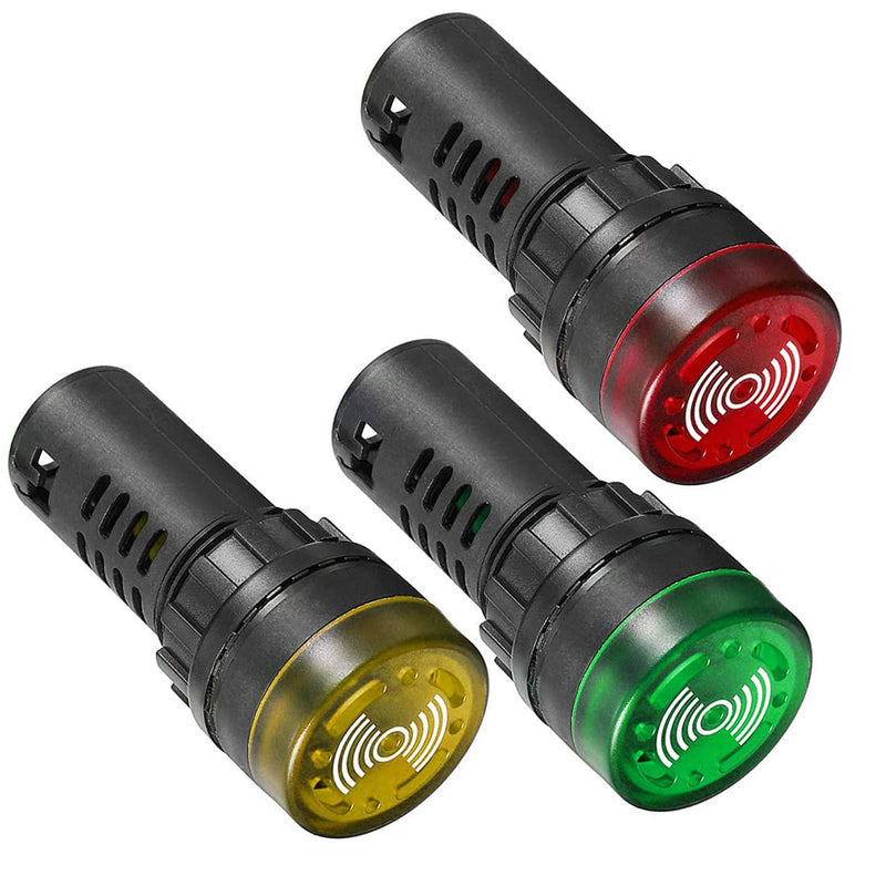 Gebildet 3 pieces indicator light with buzzer AC 230 V, 22 mm panel mount flashing alarm, for electrical control panel, HVAC, DIY projects (red-yellow-green) 22 mm