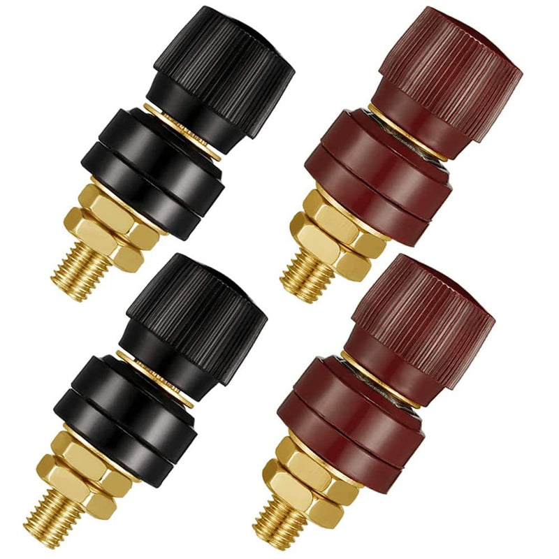 Gebildet 4pcs 555 Pure Brass Binding Terminal M8 Copper Screw 6mm Voltage Regulator Terminal Block Power Connector Red and Black 0V-380V/200A