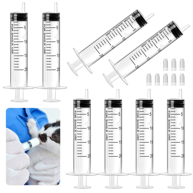 20 ml syringes 8 packs, slanted mouth plastic syringe, disposable syringes with cap, individually packaged sterile syringes for animal feeding, liquid measurement syringes for lab cosmetics motor oil