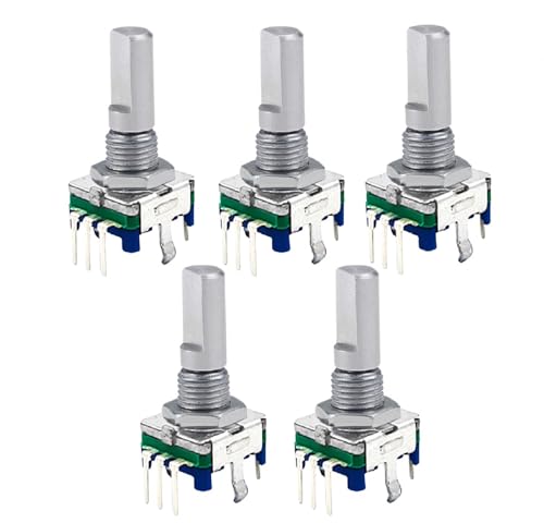 BuyWeek EC11 Rotary Encoder Switch, 5 Pieces/Lot, 360 Degree Rotary Encoder, Coding Switch, 5 Pin Digital Potentiometer with Push Button, Rotary Encoder Module, Handle Length 20 mm