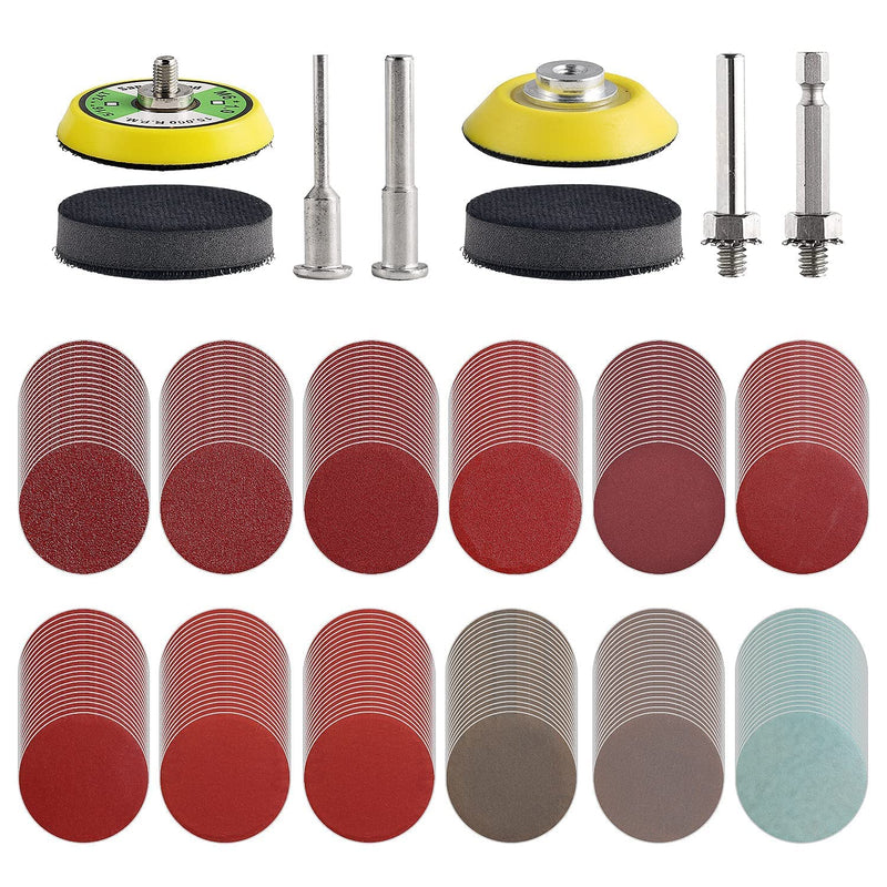 240 pieces 2 inch sanding disc pads 50mm with 2 pieces 1/8in & 1/4in shank, sanding pads sandpaper Velcro grit 80-3000 for wood furniture painting automobile 240 pieces 50mm sandpaper