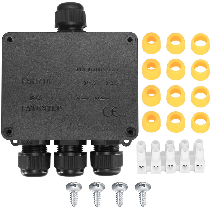 IP68 waterproof junction box, 4-way outdoor cable connector junction box, black extension cable junction box cable connector for cables 4-12 mm outdoor waterproof