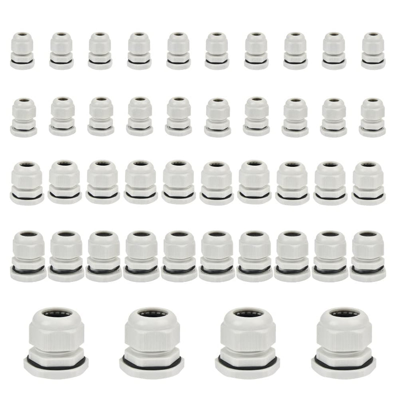 DODUOS 44 piece cable gland set IP68 waterproof closure cable gland, adjustable cable gland M12, M16, M20, M25, M32 - nylon plastic, white