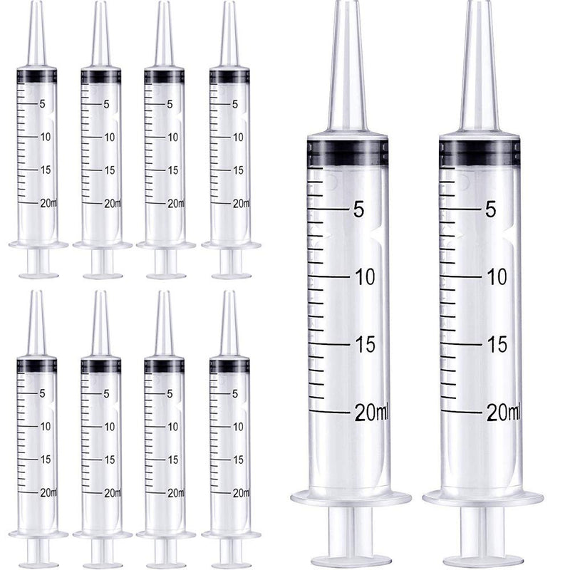 Gufastoe Pack of 10 20ml Sterile Syringes Without Needles with Cap for Small Pet Feeding Industrial Precision Application 10 Pieces Syringe 20ml