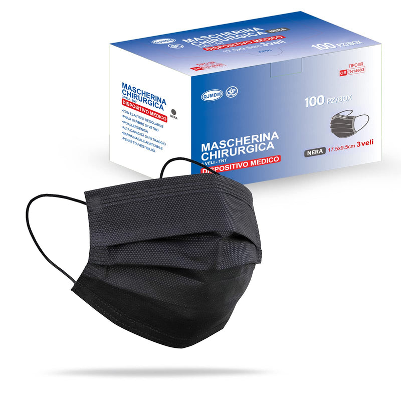 Medical Type IIR Standard EN14683 Certified Face Masks Surgical Masks 3-Ply Mouth Guard Face Mask Disposable Mask BFE ≥ 98% Surgical Mask (100 Units (1 Piece), Black, 100) 100 Units (1 Piece)