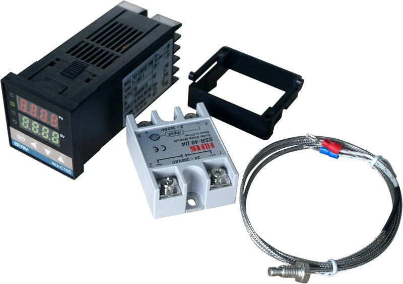 Digital Temperature Controller Kit REX-C100 LED PID Temperature Controller Thermostat with K-Type Thermocouple Sensor Input Relay SSR Output (0-400℃) 0-400℃