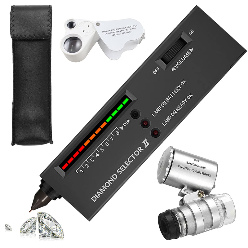 Diamond Test Pen High Accuracy Electronic Jewelry Diamond Tester Professional Diamond Detector with 2x30x Magnification Mini LED Foldable Magnification Set 1