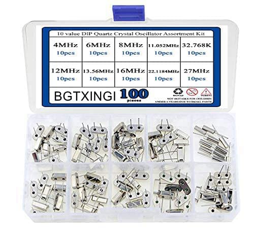 BGTXINGI 100pcs 10 Value DIP Quartz Crystal Oscillator 4M 6M 8M 11.052M 12M 13.56M 16M 22.1184M 27M 32.768K Crystal Resonators Assortment