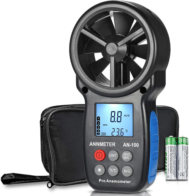 AIOMEST Digital Anemometer, Wind Gauge Wind Gauge Handheld, AI-100 Wind Gauge CFM Wind Speed Meter for Wind Speed Temperature Wind Chill Tester, HVAC