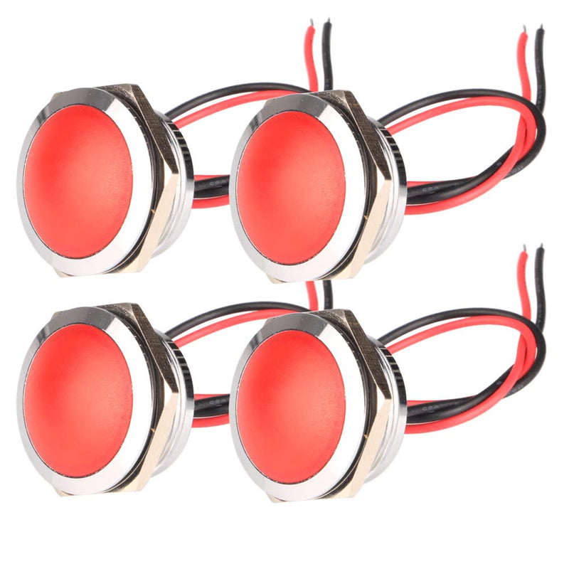 Gebildet 4pcs AC/DC 12-24V 20mA Energy Saving Indicator Metal Indicator Lamp Waterproof Signal Lamp Hole Size 22 mm Red LED (Spherical Surface Head) Red (Ac/Dc 12-24v)