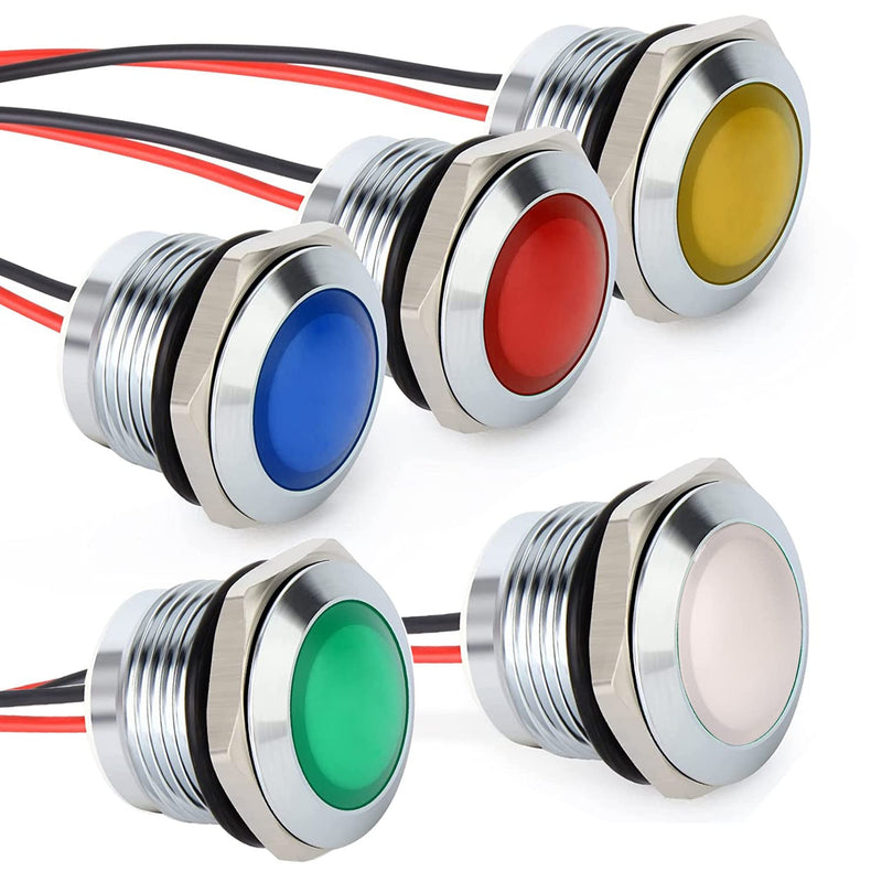 Gebildet 5pcs 12V-24V 20mA Energy Saving Indicator Metal Indicator Lamp Waterproof Signal Lamp Hole Size 16mm White/Blue/Red/Green/Orange LED (Spherical Surface Head) Red/Blue/Green/White/Orange (12v-24v）