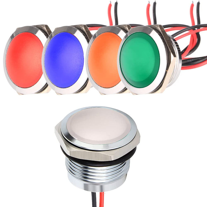 Gebildet 5pcs 12V-24V 20mA Energy Saving Indicator Metal Indicator Lamp Waterproof Signal Lamp Hole Size 22mm White/Blue/Red/Green/Orange LED (Spherical Surface Head) Red/Blue/Green/White/Orange (12v-24v）