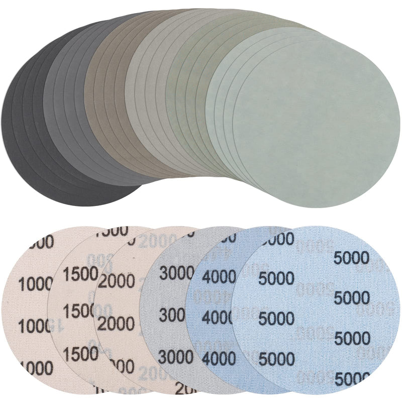 JatilEr Pack of 24 sandpaper 125 mm Velcro, grit 1000/1500/2000/3000/4000/5000 sanding pad round without hole wet dry sanding discs eccentric sander set for car metal wood