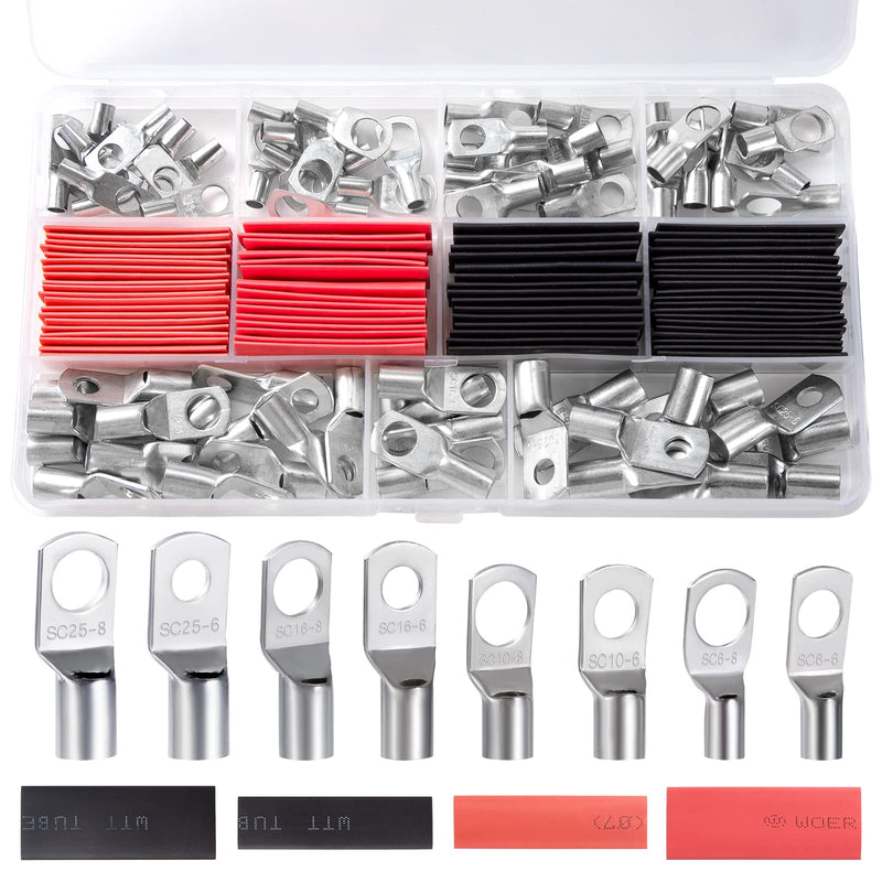 Cable Lugs Bolt Hole Ring Cable Lugs Tinned 70pcs Heat Shrink Tubing 2:1 Set 70pcs Tubular Cable Lugs with 8 Size 10 8 6 4 AWG 140PCS