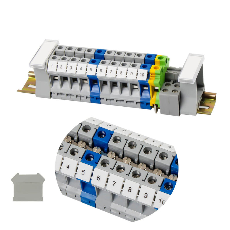 SRJQXH DIN rail terminal blocks UK/10N, 10mm² rail connection block kit with 20cm rail and terminal block accessories, feed-through terminal kit with for production automation, circuit conversion UK-10N