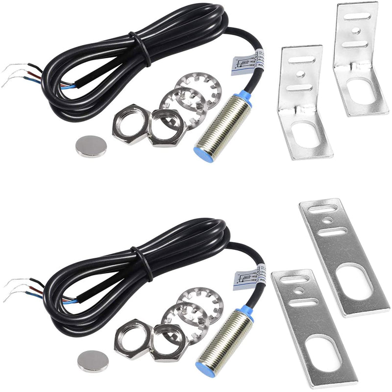 Youmile 2pcs DC5-30V NJK-5002C Hall Sensor Hall Effect Switch Proximity Sensor NPN 3-Wire Normally Open with Magnet Proximity Switch Holder M12