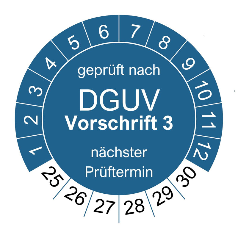 1000 test stickers for DGUV V3 regulation 3 - Ø 30mm - 2025-2030 - sustainable - blue - 2024 next test (1000 pieces, blue) 1000 pieces
