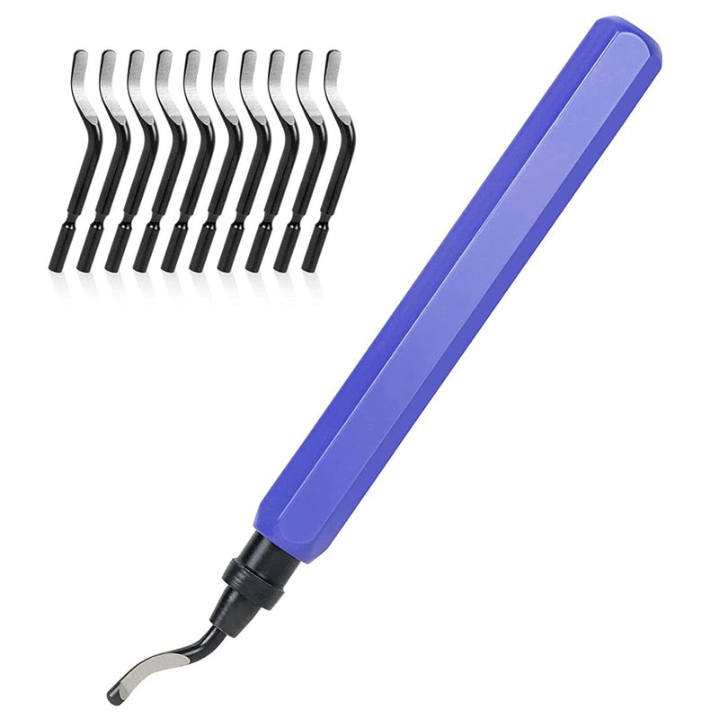 flintronic Deburrer Tool Universal, Metal Handle Hand Deburrer with 10 Replacement Blades, 360° Rotating Blade Cutting Tool for 3D Printer, Plastic, Aluminum (1 Tool + 11 Blades) #1 Blue 1 Tool + 11 Blades