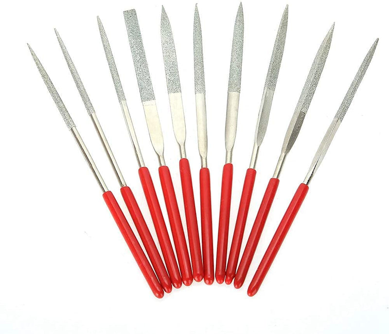 Mesee Mini Diamond Files set, 10 pieces titanium-coated diamond needle file set, diamond-coated tool files with precision coating for modeling and deburring jade metals - 3x140mm