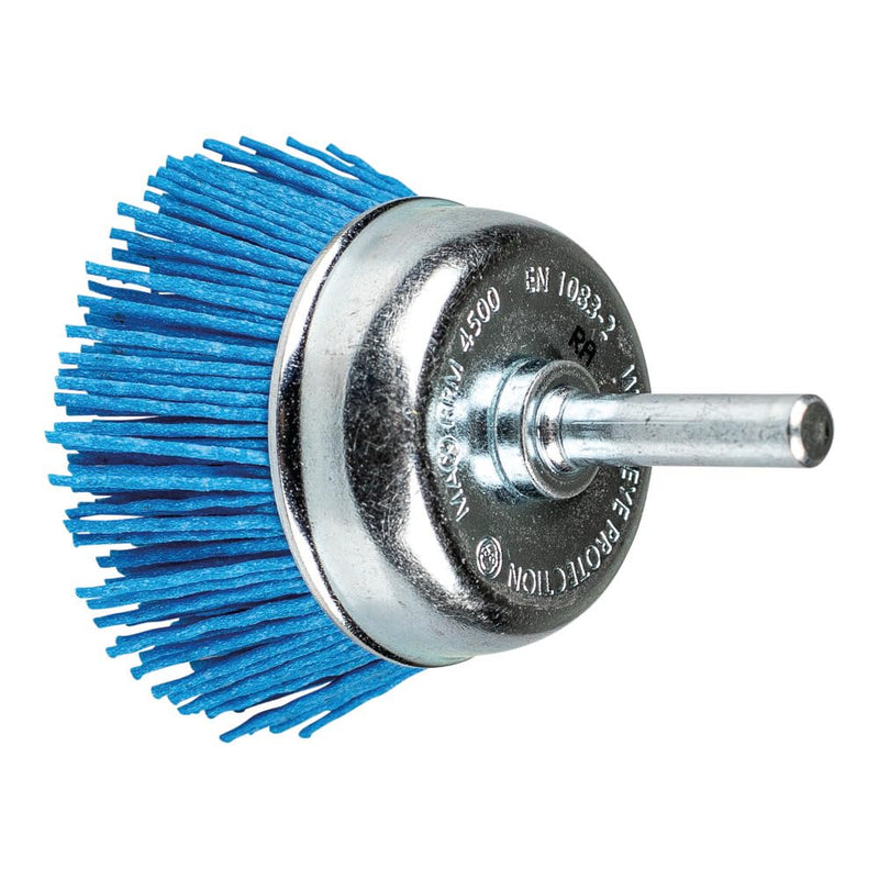PFERD cup brush untangled TBU fine (BLUE) | Ø 50 mm shaft Ø 6 mm BLUE filament Ø 1.10 mm | 43740166 – for drills PLASTIC FINE