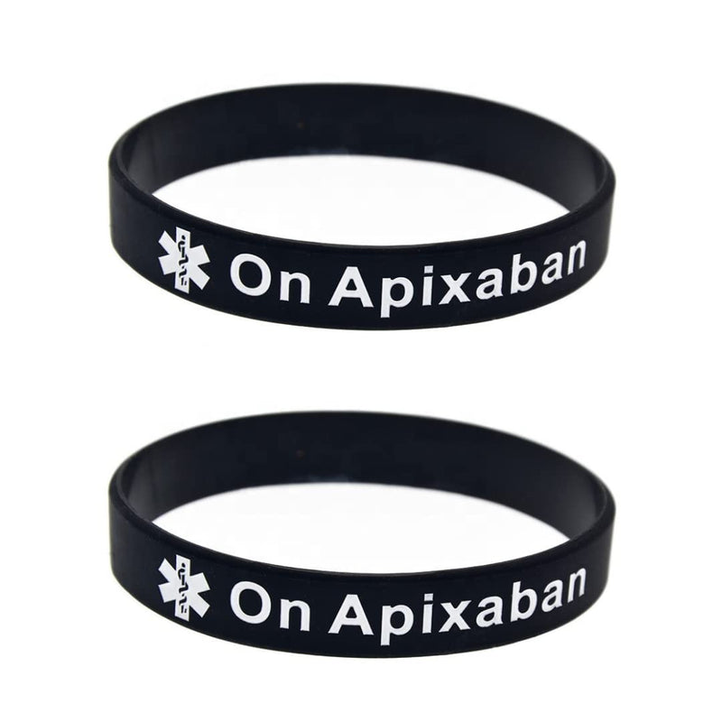Apixaban 2pcs Medical Alert Bracelet Blood Thinner Blood Clot Silicone Bracelet Large 20cm 2 x Black