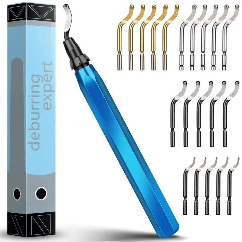 Heeieuk Metal Handle Hand Deburring Tools Burr Cutting with 20 Replacement Blades for Edge&Hole of 3D Printer, Plastic, Aluminum and Stainless Steel Deburring Tools Set