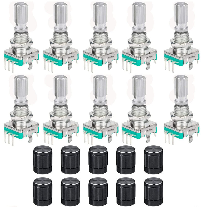 RUNCCI-YUN 10 Set EC11 360 Degree Rotary Encoder, 5-Pin EC11 Audio Digital Potentiometer, Rotary Encoder Module with Switch and Rotary Knob for Automotive Electronics Multimedia Audio EC11 360 Degree & Rotary Angle Encoder