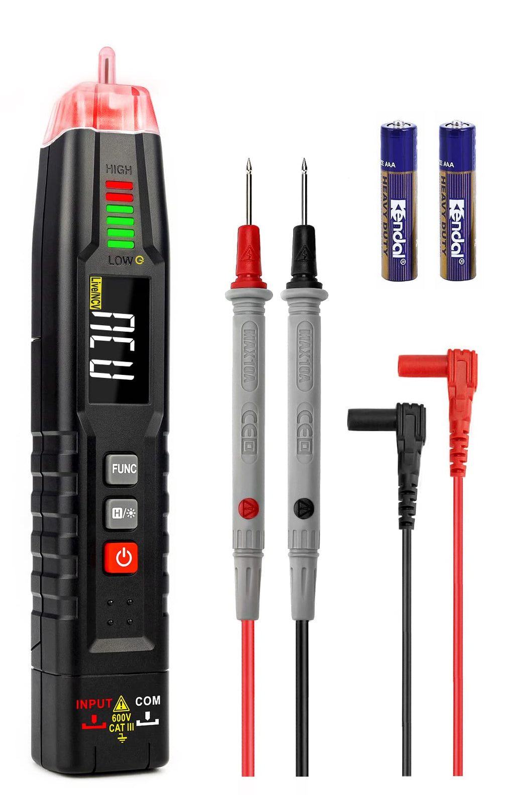 Smart multimeter digital/non-contact two-pole voltage tester, battery tester, continuity tester, phase tester, current tester, voltmeter, ammeter, rotating field measuring device for vehicles, household cars, KAIWEETS ST100