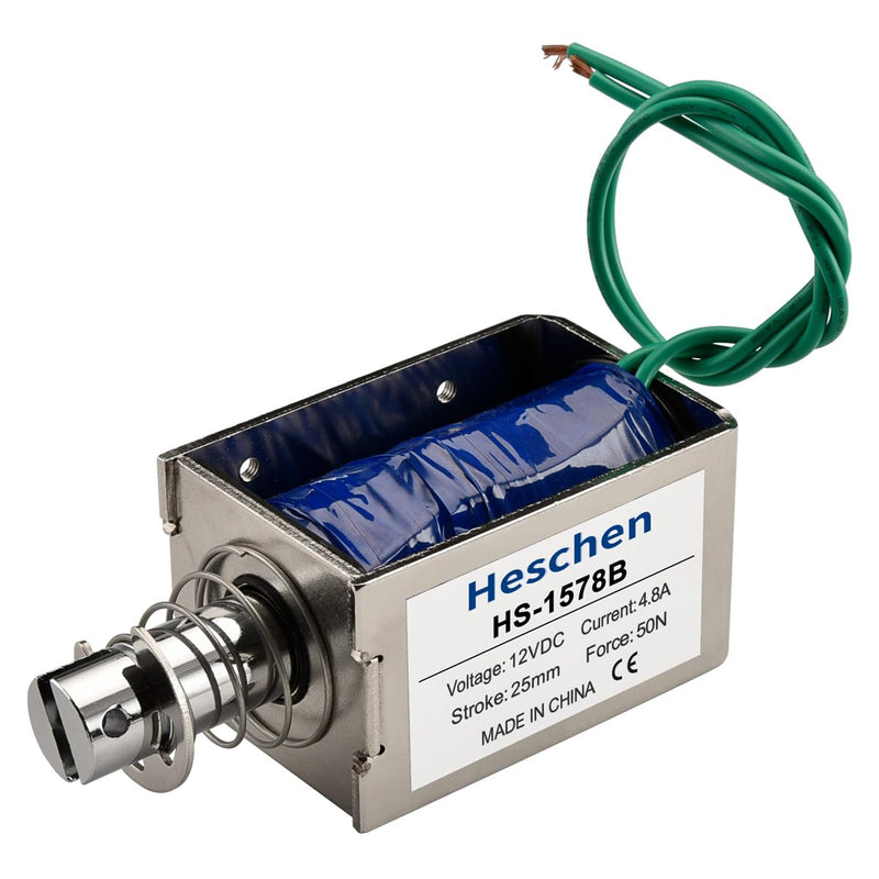 Heschen Magnet Electromagnet HS-1578B DC12V 4.8A 25mm Stroke Force 50N Push Pull Type Open Frame Linear Motion