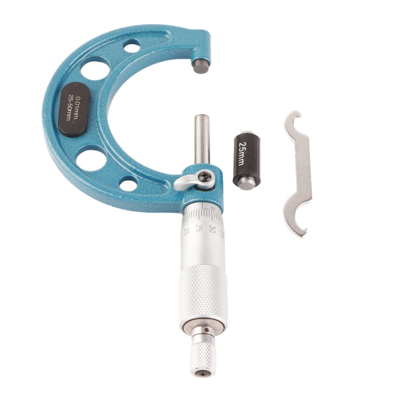 Outside Micrometer, Outside Micrometer, Micrometer Screw with Wrench and Plastic Box, Stainless Steel, 001 mm, Precision Vernier Scale, Outside Micrometer (25-50 mm)