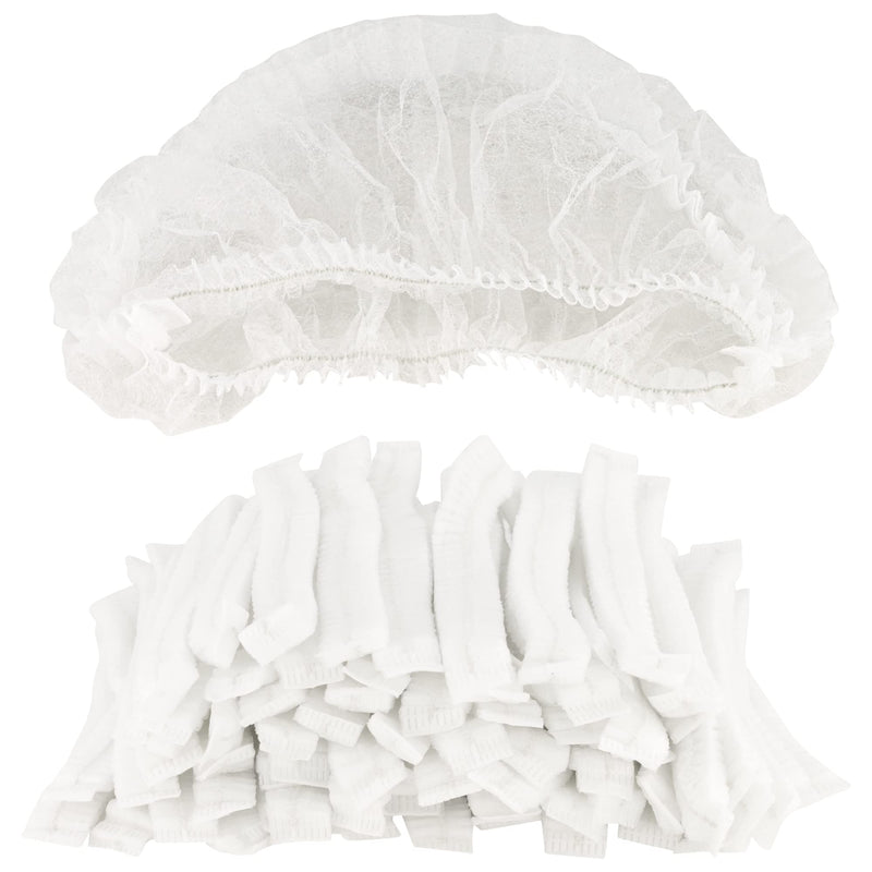 B-well Feather Pack of 100 Disposable Non-Woven Bouffant Caps Disposable Hair Bonnet Hair Net 21" with Elastic Stretch Band (White) White