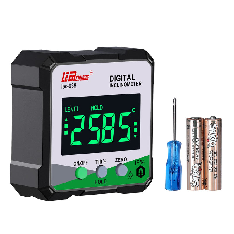 Digital Angle Finder, LEERCHUANG Inclinometer Angle Measuring Tool with Magnetic Base, Digital Protractor/Protractor for Woodworking, Carpentry, Building, Automotive, Masonry Black