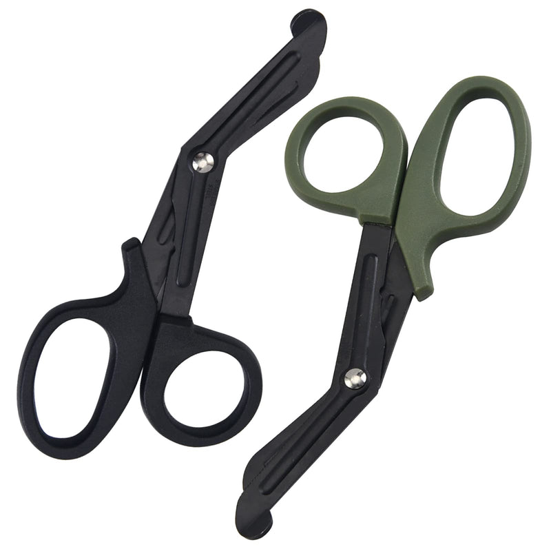 Medical Bandage Scissors, Pack of 2 Medical Scissors, EMT and Trauma Scissors, Stainless Steel Bandage Scissors 15cm Bent Stealth Black for Nurses, Medical Students, Emergency Room Black+Green