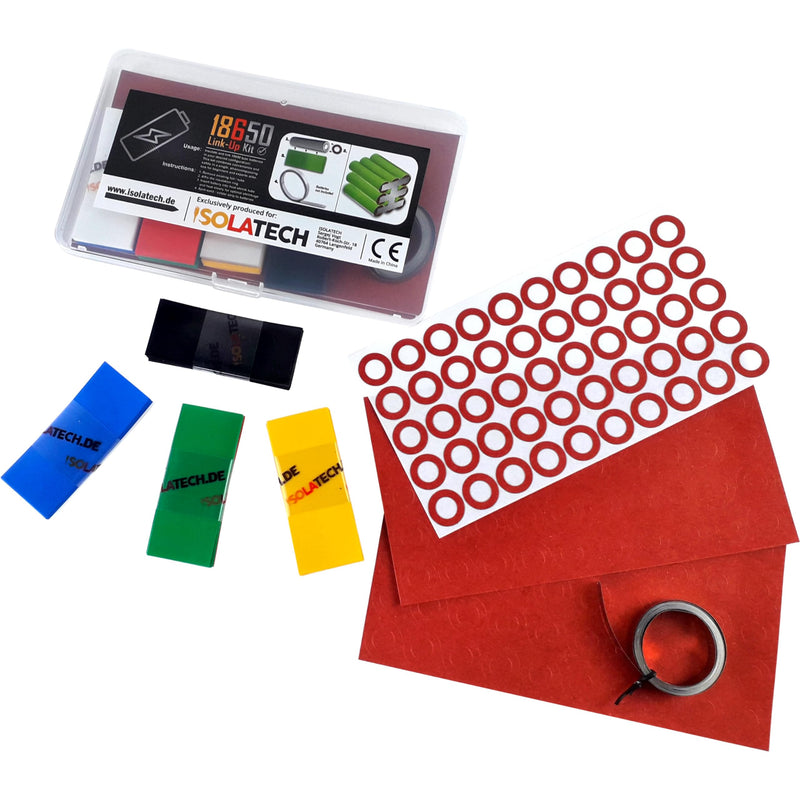 ISOLATECH PVC heat shrink tube 2:1 150 pieces 18650 battery DIY set and 150 pieces positive pole self-adhesive insulating rings and 5 m Hilumin tape nickel coated for accessories capacitor cable repair