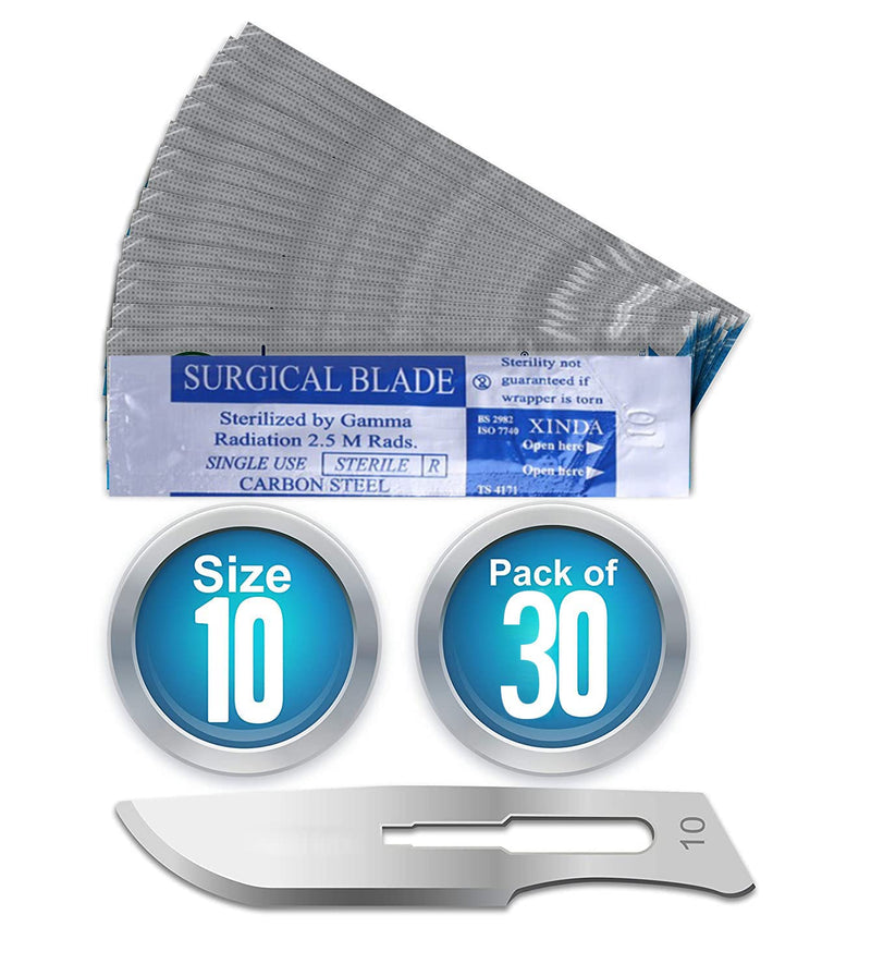 Sterile Stainless Steel Scalpel Blades Disposable Premium Safety Blade #10 30 Individually Wrapped Scalpels Carbon Steel Craft Blades Set of 30 Scalpel Blades #10