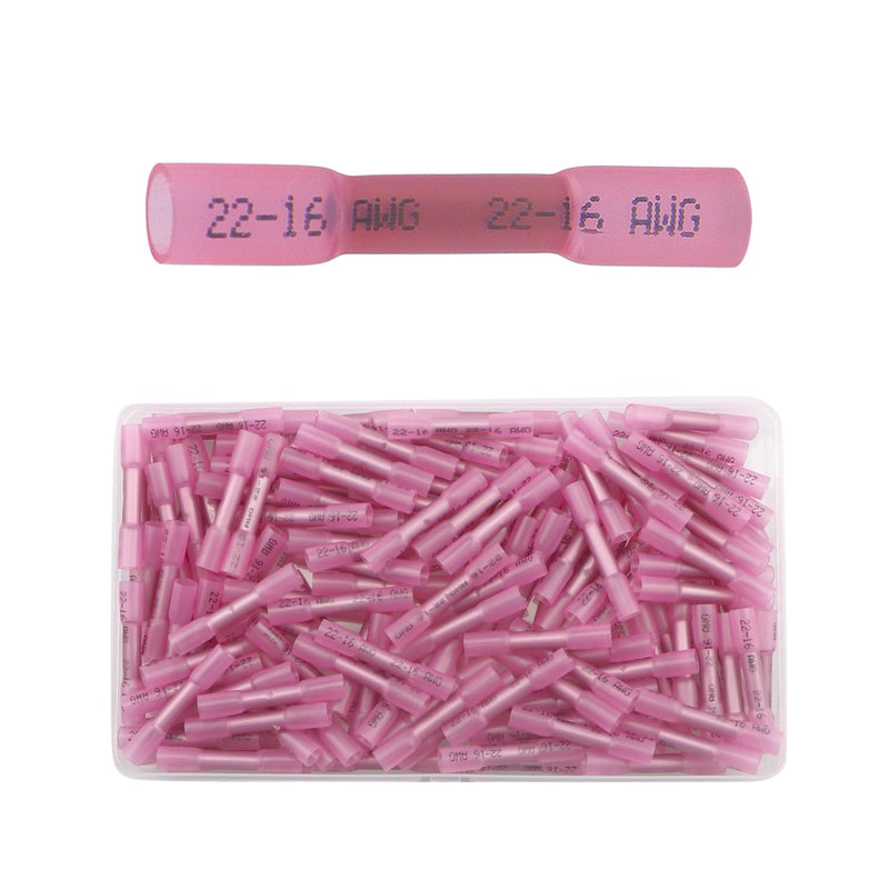 Pack of 150 cable connector set, butt connector with heat shrink tube, waterproof, butt connector for cable, wire, car crimp connector, crimp connector (22-16AWG) red)