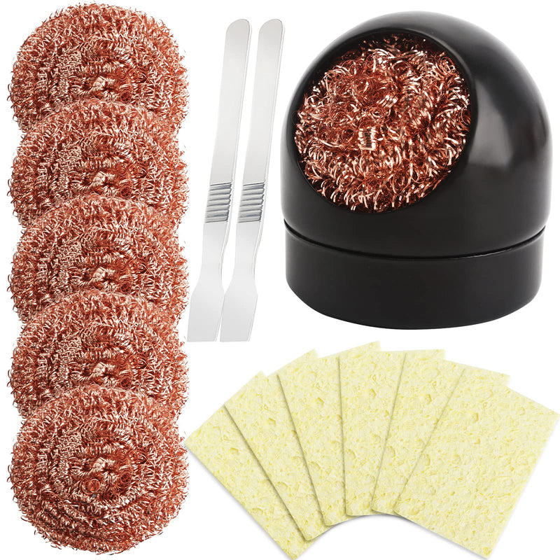 6Pcs Soldering Tip Cleaner and Soldering Iron Tip Cleaner Holder Brass Tip Cleaner Kit with 6Pcs Soldering Tip Cleaning Sponge and 2 Tin Scrapers for Cleaning Soldering Iron and Tips
