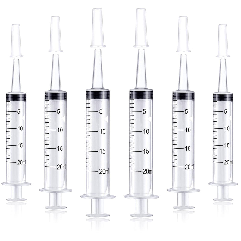 Pack of 6 20ml Syringes with Lid YUTOU Dosing Syringe Plastic Syringe Sterile Without Needle for Scientific Laboratories, Liquid Measuring and Dispensing, Animal Feeding, Plant Watering