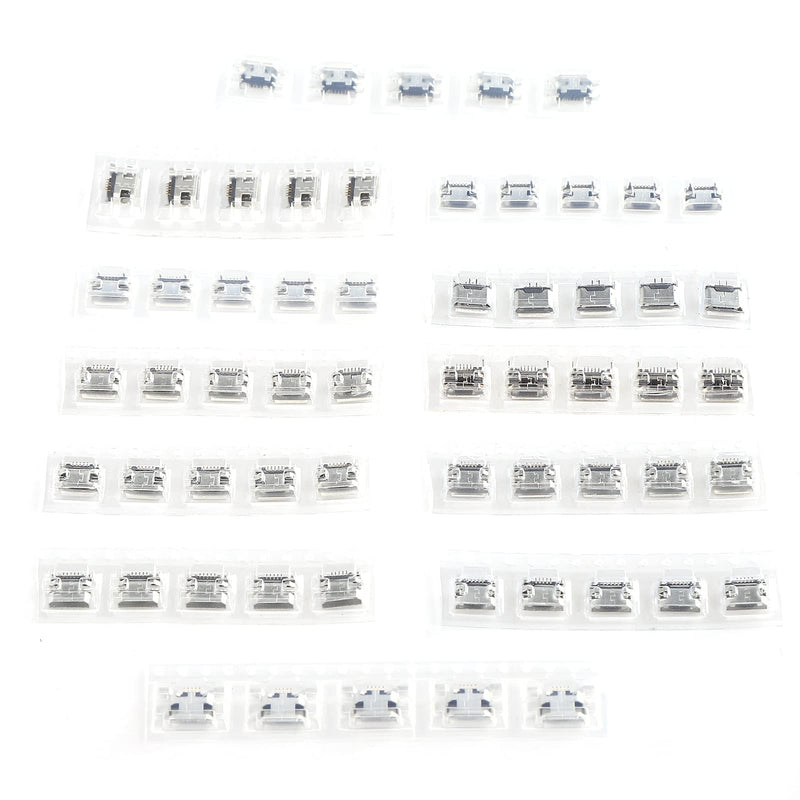 USB SMD connectors, 12 types, 60 pieces, stainless steel micro USB connectors, solderable, stable and trouble-free