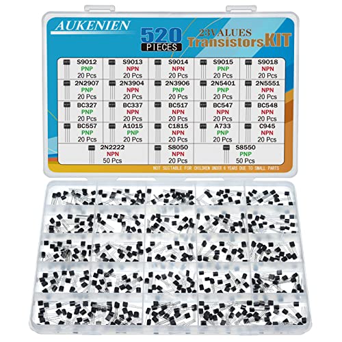 AUKENIEN 23 Values Transistor Assortment PNP NPN Transistors A1015 A733 C945 C1815 BC557 2N2907 2N3904 2N3906 2N5401 2N5551 S9012 S9013 S9013 S9013 S9011 4 S90 415 S9018 BC327 BC337 BC517 BC547 BC548 2N2222 S8050 S8550 BJT-23 Werte