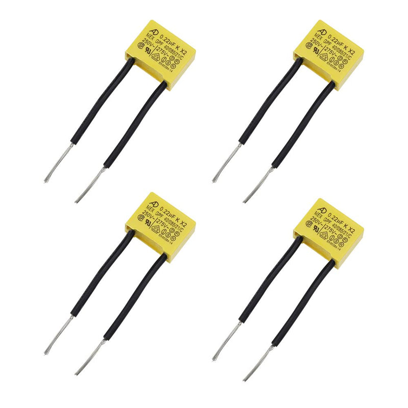 BlueXP Pack of 4 LED suppressor capacitors for flashing safety capacitors, non-outgoing LED lamp suppressor capacitor 0.22µF 275V X2 Radial