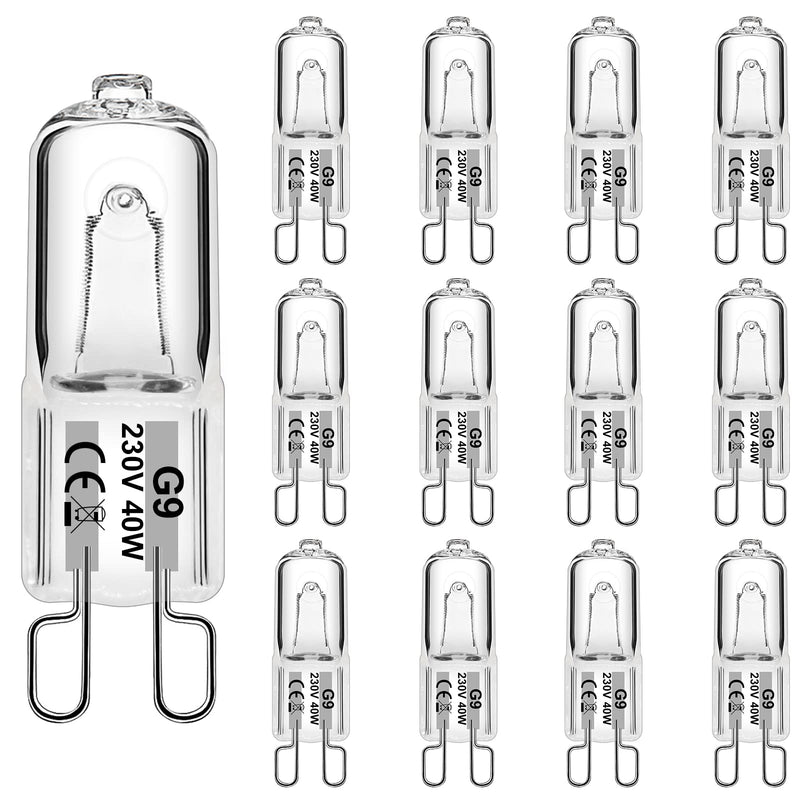 WeshLMPO Light bulb G9 12 pieces halogen G9 40W dimmable halogen bulb G9 230V 2700K for wall lamp, candlestick, floor lamp 40W-12 pieces