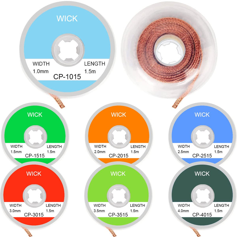 Xiatiaosann Desoldering Braid Desoldering Wire Soldering Wick Desoldering Braid Wire Solder Tool Pack of 7 for Soldering Circuit Boards, 1.5 Meter Length (1.0/1.5/2.0/2.5/3.0/3.5/4 mm)