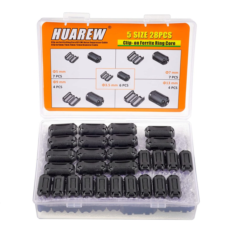 5 Values 28 Pieces Black Clip-on Ferrite Ring Core RFI EMI Noise Reducer Cable Clip for 3.5 mm 5 mm 7 mm 9 mm 13 mm Diameter Cable 28p